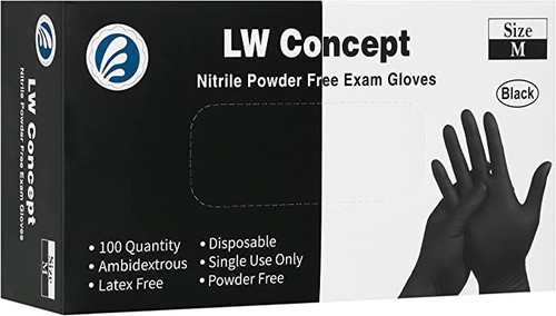 LW Powder Free Fully Textured Black Examination Nitrile Gloves,5 Mil, (100 CASES)