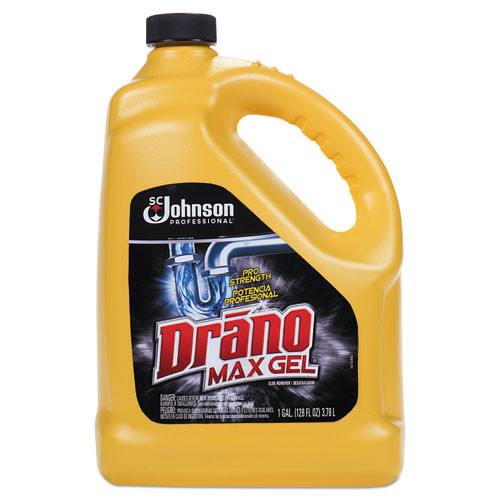 Drano Max Gel Clog Remover, Bleach Scent, 128 Oz Bottle, 4/carton