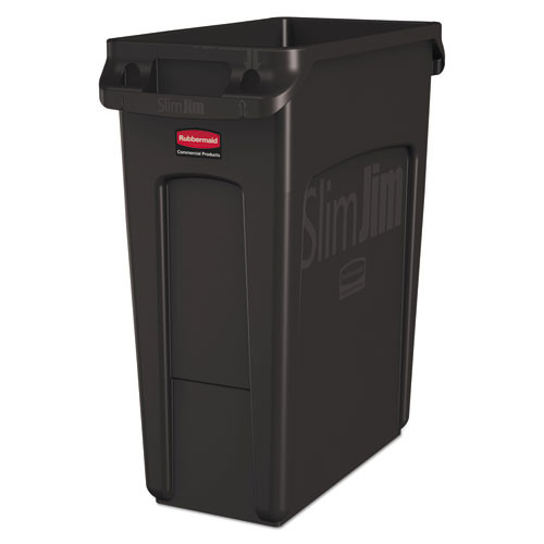 Slim Jim Receptacle With Venting Channels, Rectangular, Plastic, 23 Gal, Black - RCP354060BK