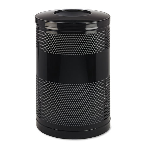 Classics Perforated Open Top Receptacle, Round, Steel, 51 Gal, Black