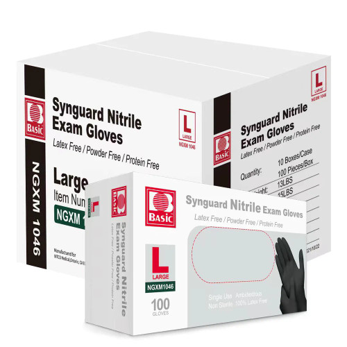 Synguard Black Nitrile Exam Gloves 4 Mil, 100/Box, 10 Boxes/Carton (1,000/Gloves)