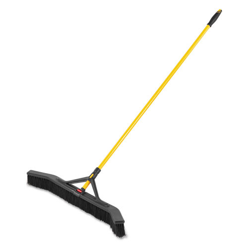 Rubbermaid Maximizer Push-to-center Broom, Poly Bristles, 18 X 58.13, Steel Handle, Yellow/black