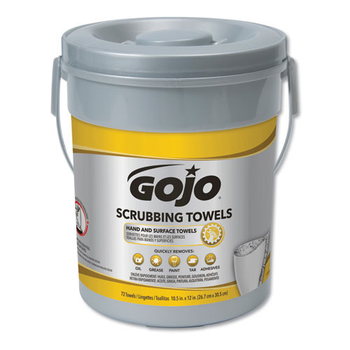 Gojo Scrubbing Towels, Hand Cleaning, Silver/yellow, 10 1/2 X 12, 72/bucket, 6/carton