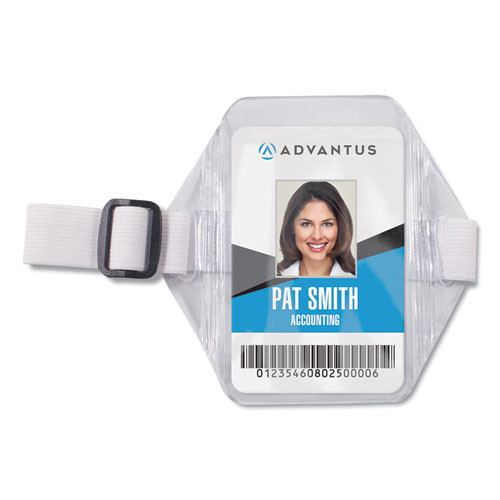 Advantus Arm Badge Holders, Vertical, Textured Clear 5" X 5" Holder, 2.5" X 4" Insert, 12/pack