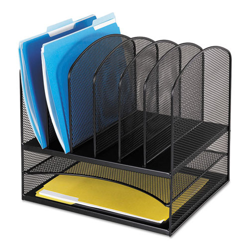 Safco Onyx Mesh Desk Organizer With Two Horizontal And Six Upright Sections, Letter Size Files, 13.25" X 11.5" X 13", Black