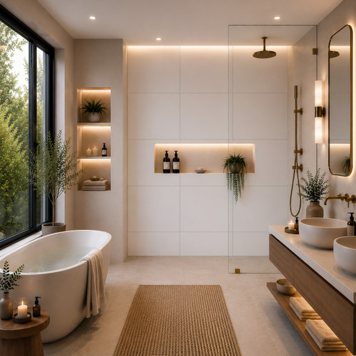  Large Square White Silk Tile Shower Panel - 600mm