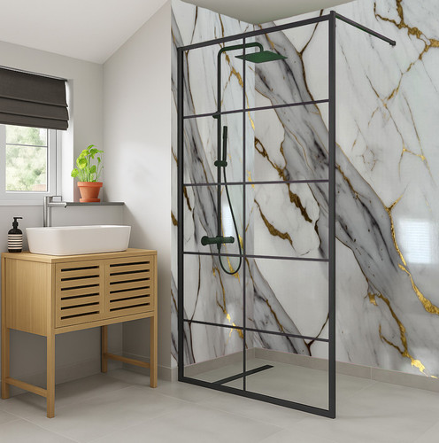 Gold White Marble Gloss Shower Panel - 1 Metre Gold White Marble Gloss Shower Panel - 1 Metre