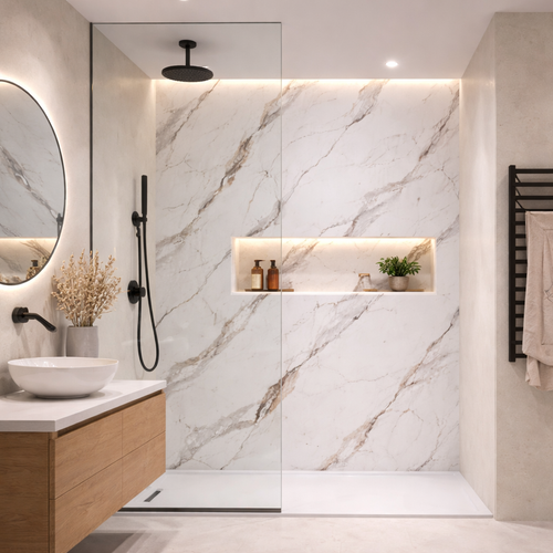 Modura Arabescato Marble Matt Shower Panel - 1 Metre