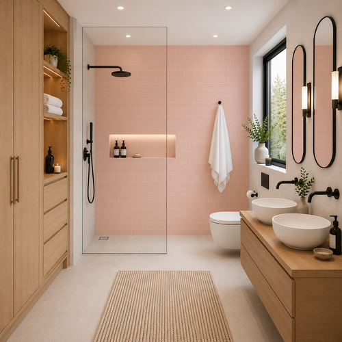  PVC Metro Dusky Pink Matt Tile Shower Panel - 600mm