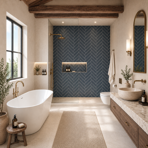 PVC Chevron Navy Matt Tile Shower Panel - 600mm