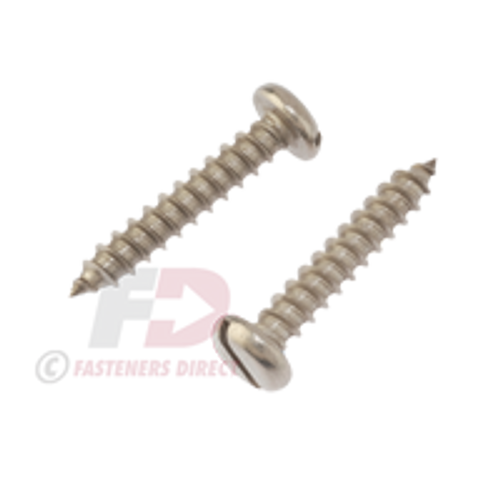 #10 X 3/8 STAINLESS STEEL SLOTTED PAN HEAD TAPPING SCREW GRADE 304 (18-8) #10 X 3/8 STAINLESS STEEL SLOTTED PAN HEAD TAPPING SCREW GRADE 304 (18-8)
