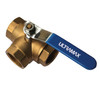 Ball Valve 3-Way TN Brass (PN16) L-Port Side Entry - 3/8"