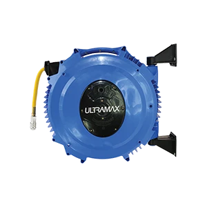 Blue wall mounted retractable air hose reel