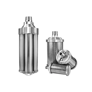 Two stainless steel pneumatic exhaust silencers