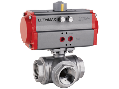 Ultramax 3 Way - Ball Valves Spring Return Pneumatic L- Port (Nickel Plated Brass Body) | BVTSRP32L