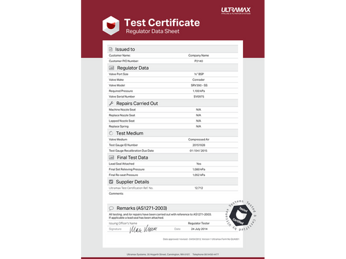 Ultramax Regulator Certification | HNERCERT-03