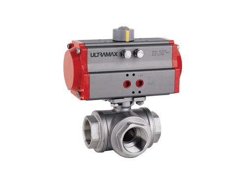 3 Way - Ball Valves Double Acting Pneumatic L- Port (Nickel Plated Brass Body) | BVTAP25L
