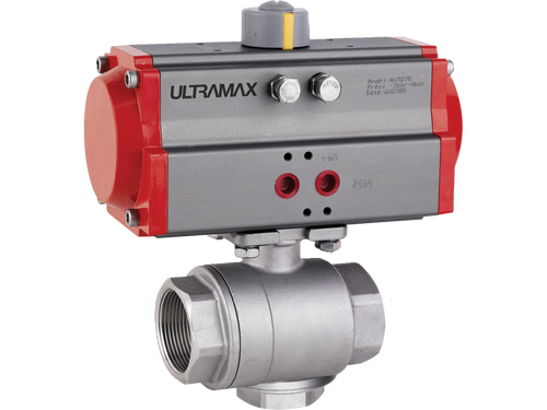 Ultramax 3 Way - Ball Valves Double Acting Pneumatic T- Port (Nickel Plated Brass Body) | BVTAP15T