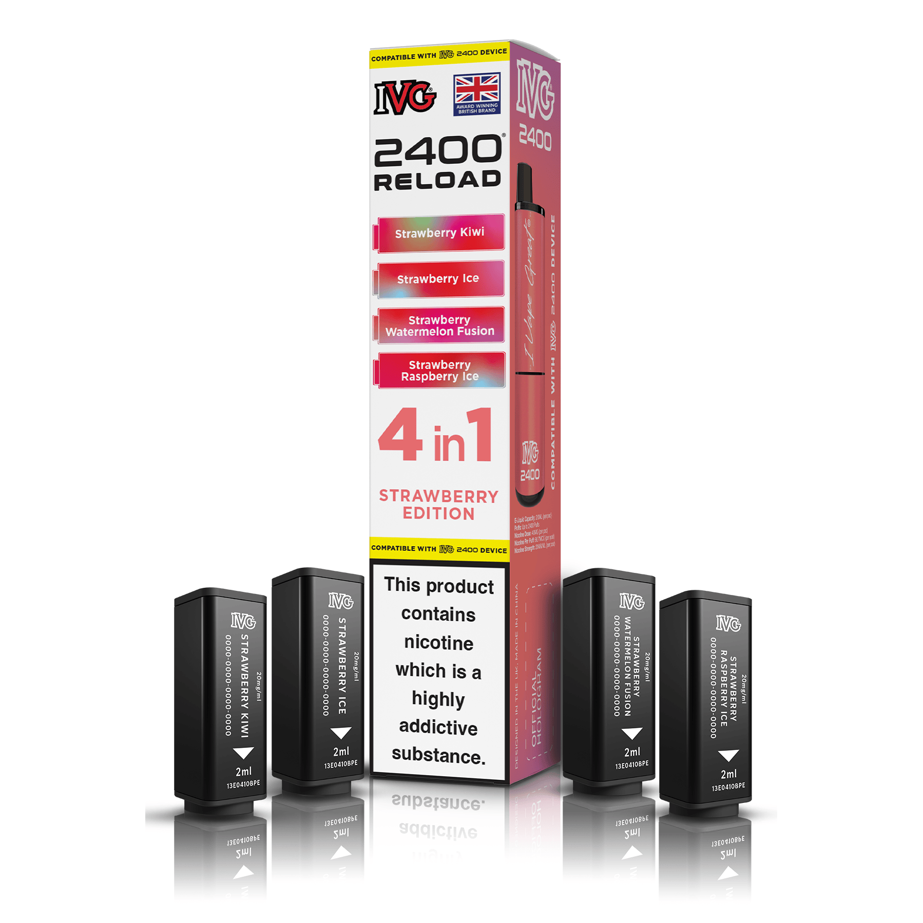 IVG 2400 Reload 4-in-1 Strawberry Edition Pods Vaporizers & Electronic Cigarettes IVG