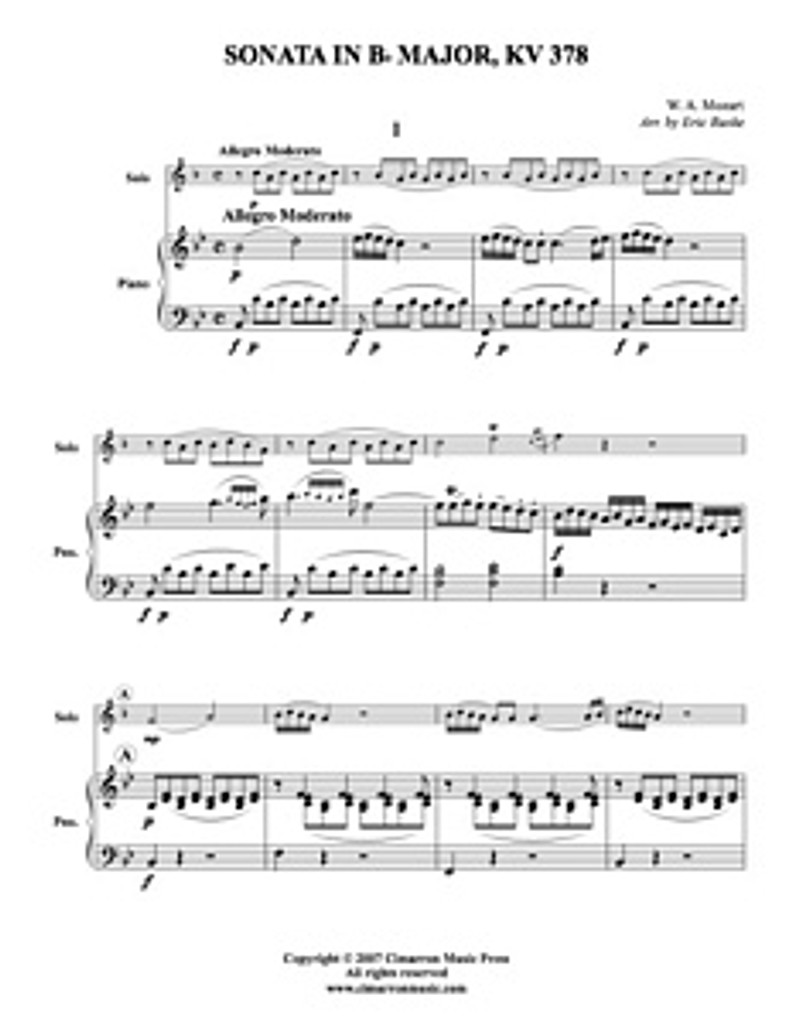 Sonata In B Flat Major Kv 378 Download Imagine Music Publishing Llc Sonata In B Flat Major Kv 378 Download Imagine Music Publishing Llc