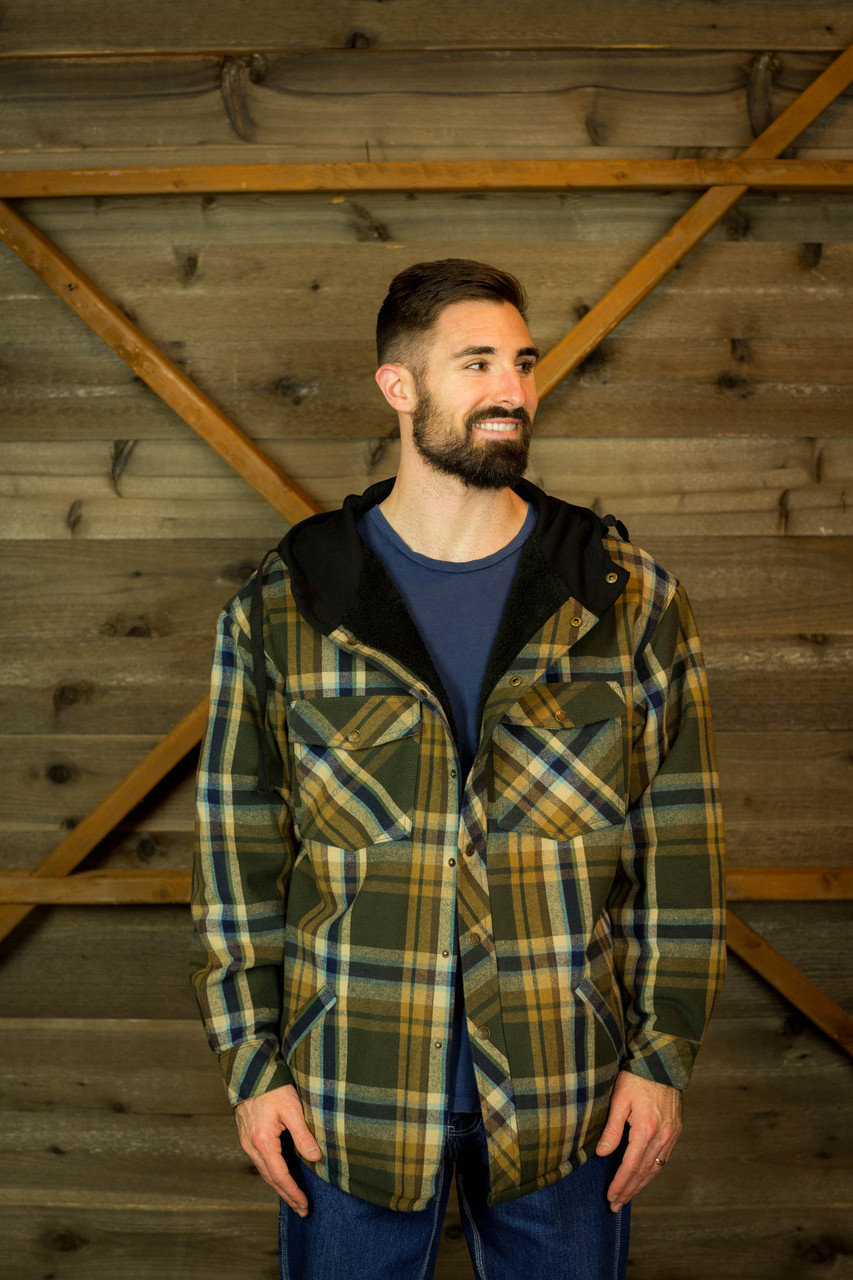 Hooded quilted sales flannel shirt