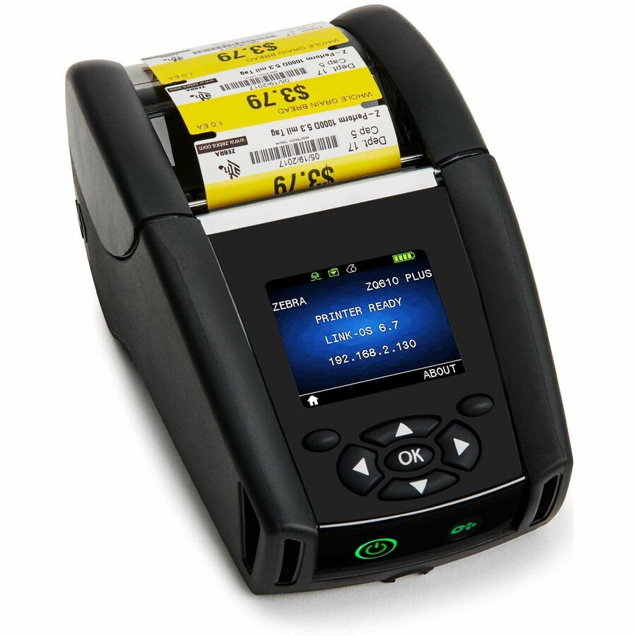Zebra ZQ610 Plus Healthcare, Retail, Manufacturing, Warehouse, Transportation & Logistic, Mobile Direct Thermal Printer - Monochrome - Label/Receipt Print - Fast Ethernet - USB - USB Host - Bluetooth 4.2 - IEEE 802.11ac Wireless LAN - Battery Incl...