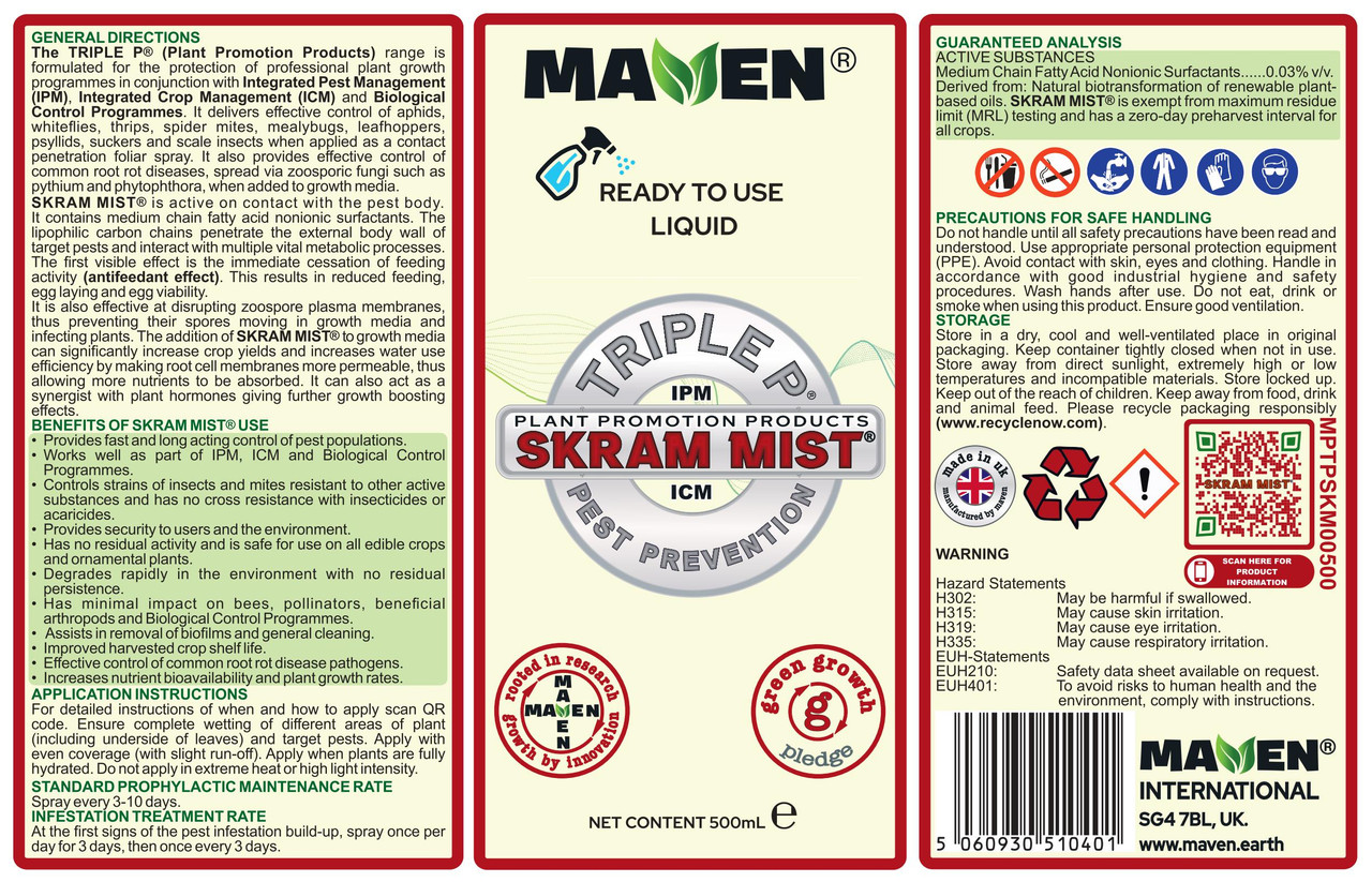 MAVEN SKRAM MIST Antifeedant Pest Controller 500ml spray bottle label