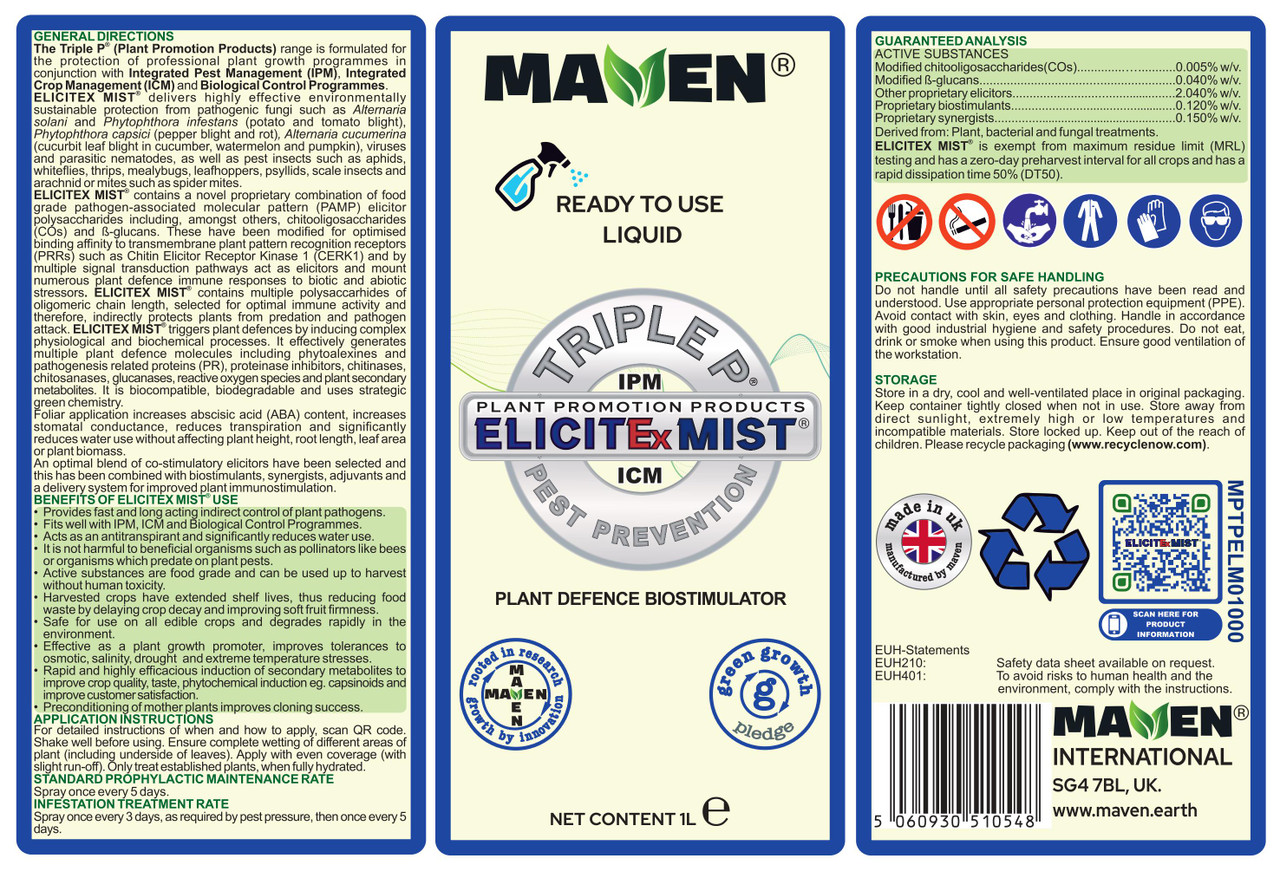 MAVEN ELICITEX MIST Plant Immune Defence Biostimulator 1 litre Spray Bottle