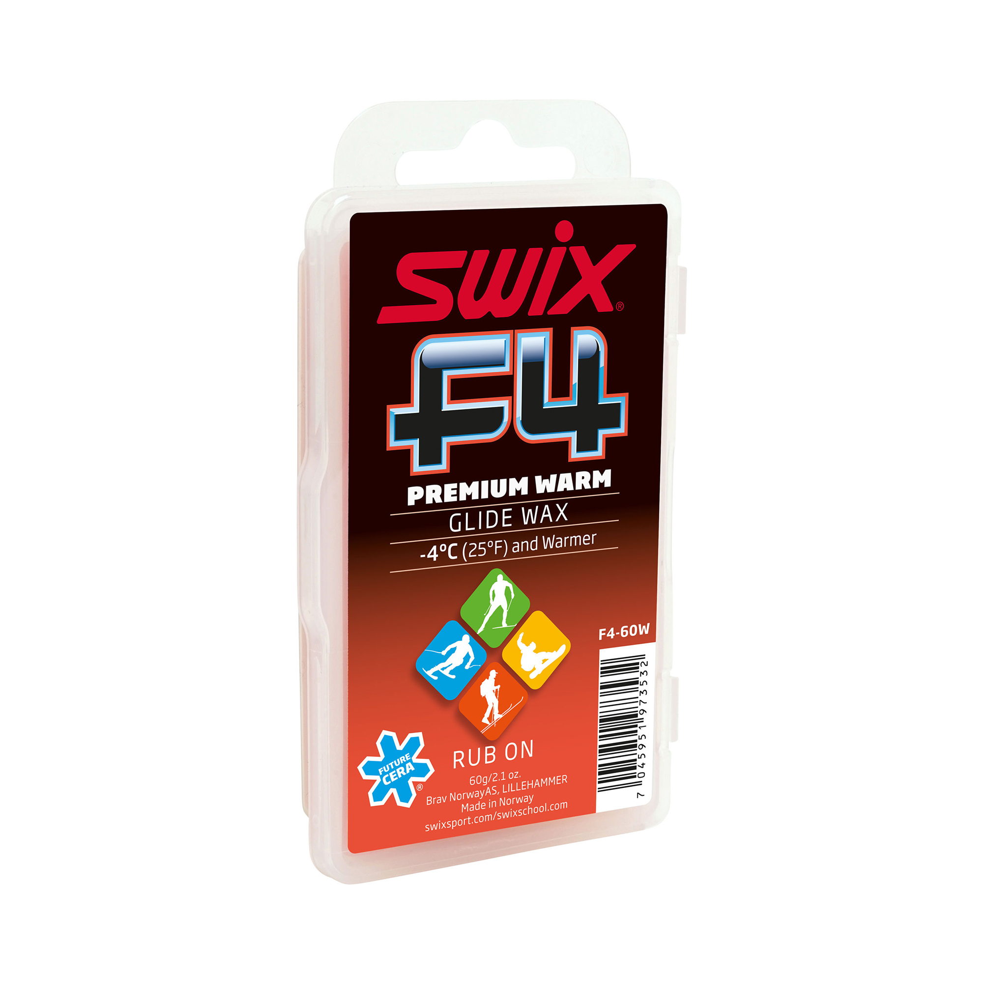 Swix F4 Warm Premium Glide Ski Wax with Rub On Cork Applicator on Back