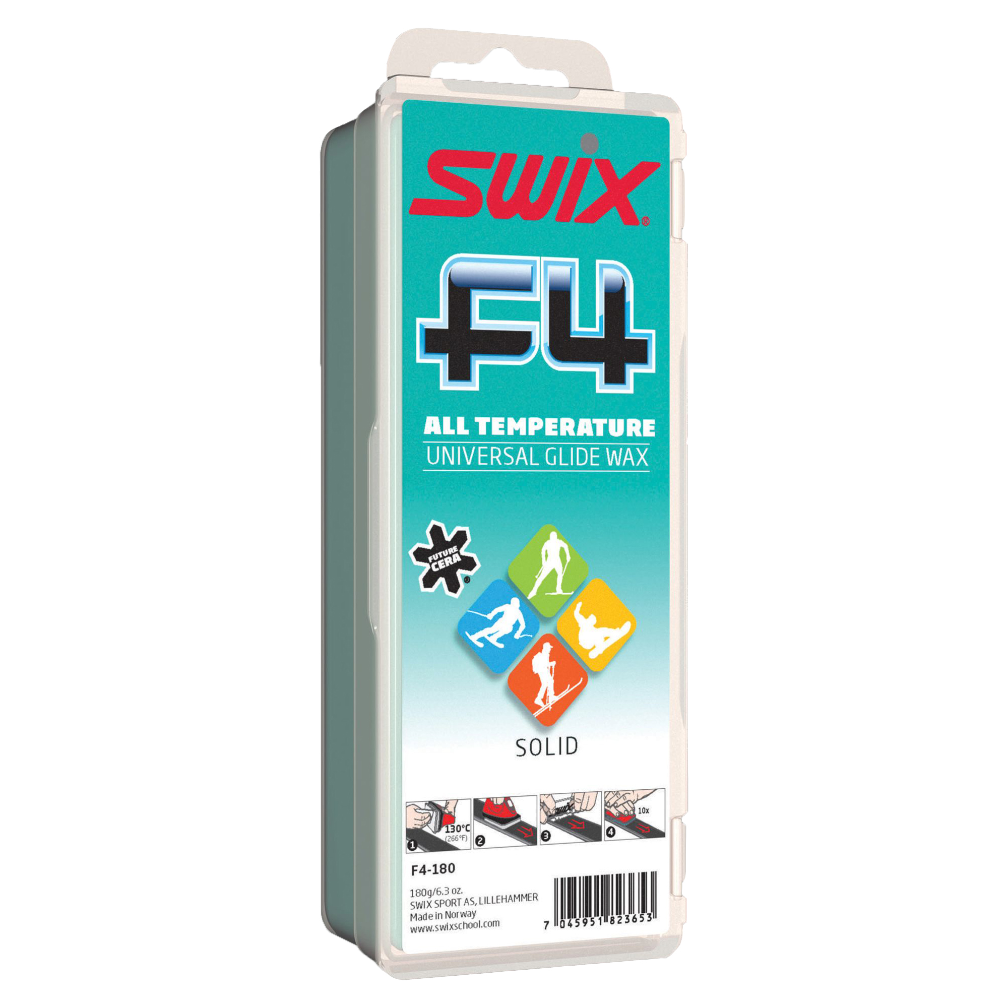 F4 SWIX New Formula Non-Fluoro Ski Wax Large 180 gram bar - (F4-23-180)