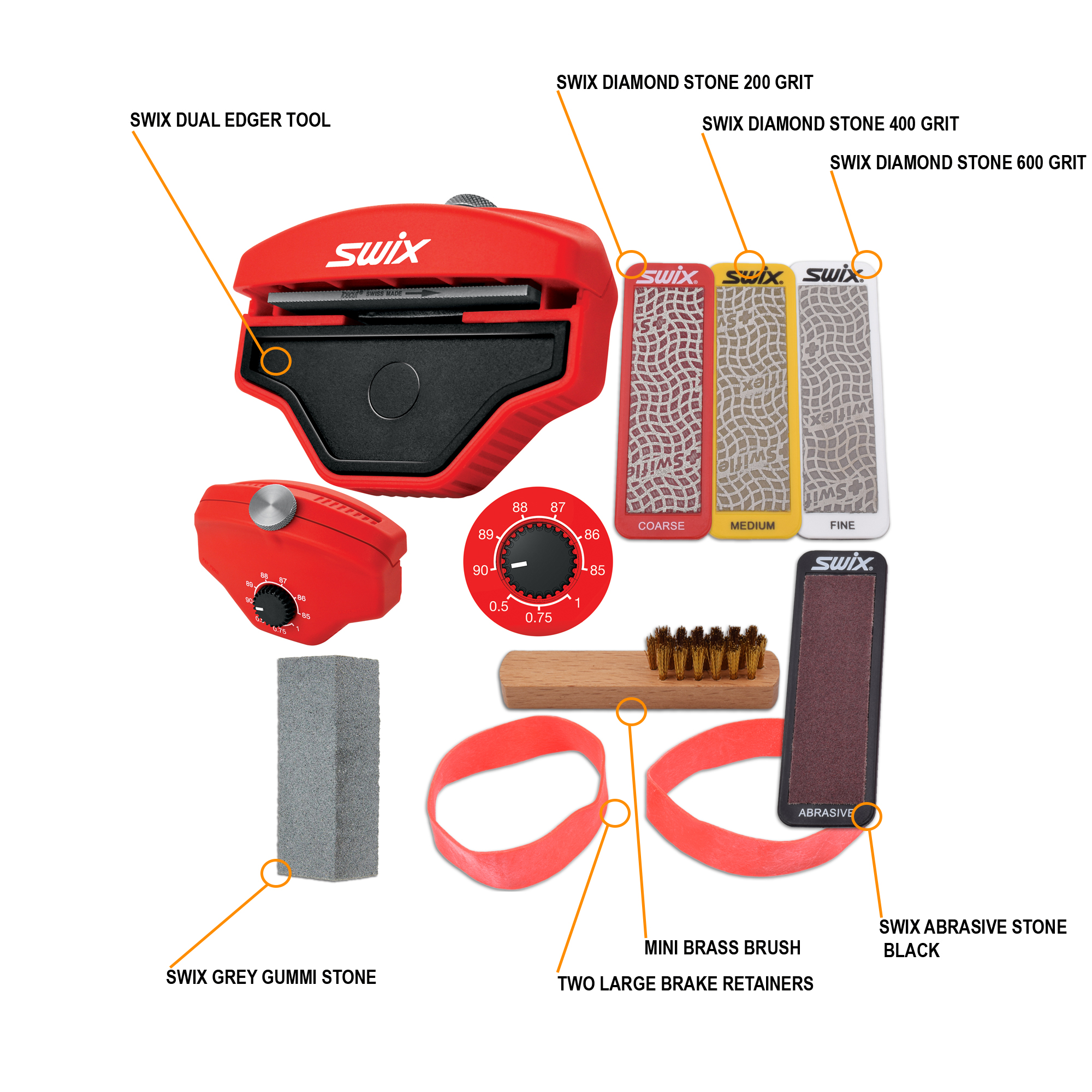 RaceWax Multi  Edge Kit 80mm - Four Diamond Stones for Ski Base and Side with Gummi & More - (ZL-7040)