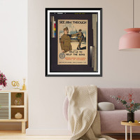 See him through. Help us to help the boys. Burton Rice American Lithographic Co. N.Y, Vintage Wall Art