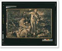 Sailors and others in a lifeboat as one sailor gestures to a submarine in the background. F. Brangwyn A.R.A, Vintage Print