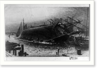 Historic Framed Print, [Men working on side of ship],  17-7/8" x 21-7/8"