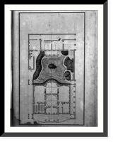 Houses and a church (Buildings Erected or Proposed to be Built in Virginia"). Garden plan with outbuildings", Antique Poster