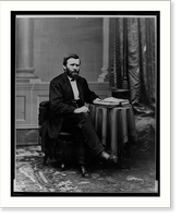 Ulysses S. Grant, full-length portrait, seated at table with books and top hat, facing right, Antique Poster