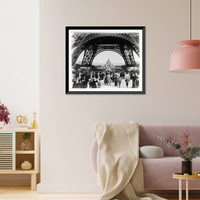 Historic Framed Print, [Crowd of people walking under the base of Eiffel Tower, view toward the Central Dome, Paris Exposition, 1889],  17-7/8" x 21-7/8"