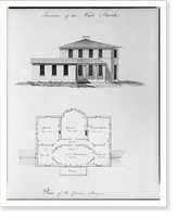 Houses and a church (Buildings Erected or Proposed to be Built in Virginia"). West flank elevation, chamber story floor plan", Historic Reproduction