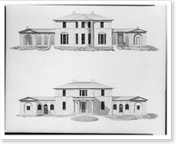 Houses and a church (Buildings Erected or Proposed to be Built in Virginia"). Front and rear elevations", Antique Wall Art