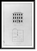 Houses and a church (Buildings Erected or Proposed to be Built in Virginia"). Main Street elevation, 2nd floor plan", Antique Poster