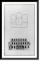Houses and a church (Buildings Erected or Proposed to be Built in Virginia"). South front elevation and attic plan", Antique Print