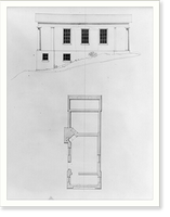 Houses and a church (Buildings Erected or Proposed to be Built in Virginia"). Side elevation and basement floor plan", Historic Reproduction