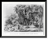 Historic Framed Print, Robinson Crusoe and his pets,  17-7/8" x 21-7/8"