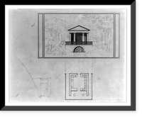 Houses and a church (Buildings Erected or Proposed to be Built in Virginia"). Spring house - elevation and plan", Vintage Print