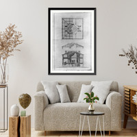 House (Pope House") for John Pope, Lexington, Kentucky. Elevations, sections, and roof framing plan" - 2, Vintage Wall Art