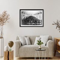 Historic Framed Print, Rows of tables crowded with men, dining room, Immigrant Hotel, Buenos Aires, Argentina,  17-7/8" x 21-7/8"