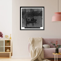 Historic Framed Print, Spearing trout by torchlight, Donner Lake, Nevada County,  17-7/8" x 21-7/8"