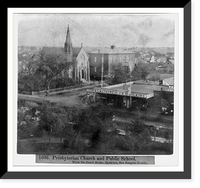 Historic Framed Print, Presbyterian Church and Public School, from the Court House, Stockton, San Joaquin County,  17-7/8" x 21-7/8"