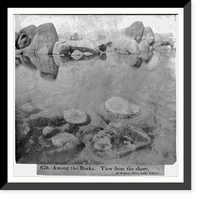 Historic Framed Print, Among the Rocks - View from the shore, at Zephyr Cove, Lake Tahoe,  17-7/8" x 21-7/8"