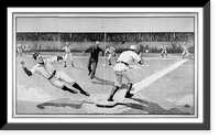 Baseball player sliding into second base as throw arrives from third base, Vintage Wall Art